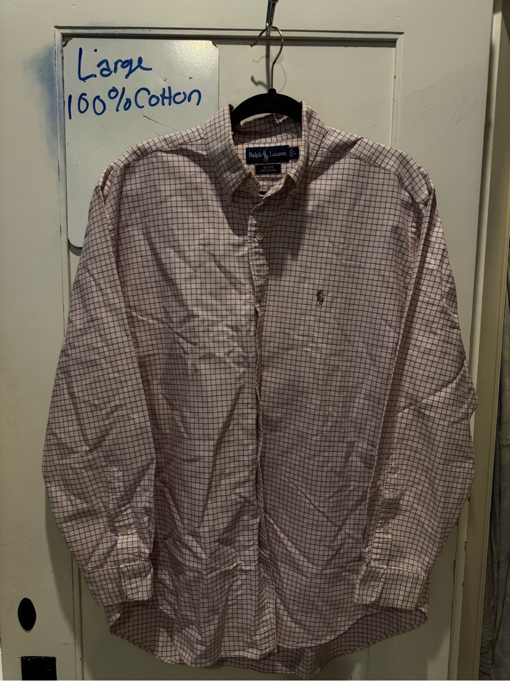 Ralph Lauren White & Pink Windowpane Blake Cotton Button-Down Shirt - L
